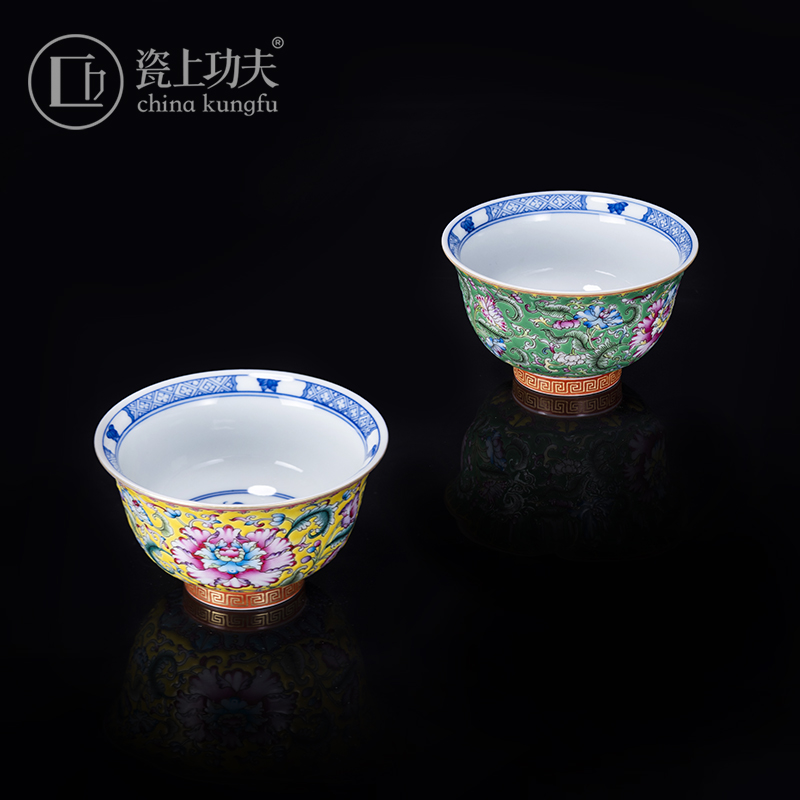 Jingdezhen ceramic checking hand - made within the outer colored enamel porcelain masters cup kung fu tea tea sample tea cup