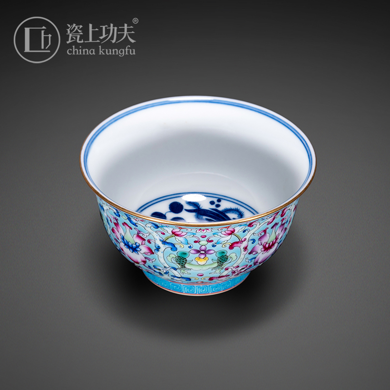 Jingdezhen ceramic flower master hand of blue and white porcelain enamel dragon grain treasure phase CPU kung fu tea cup sample tea cup