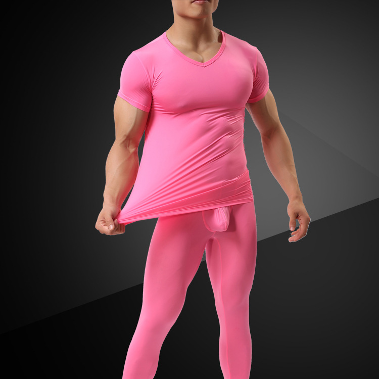 包邮男士冰丝超薄短袖t恤修身透明内衣睡衣凉爽丝滑超薄塑身衣男