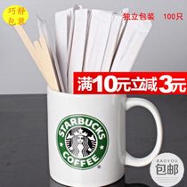 Qiaojing 140 independent long handle wooden coffee mixing stick Disposable wooden milk drink mixing stick 100 pcs