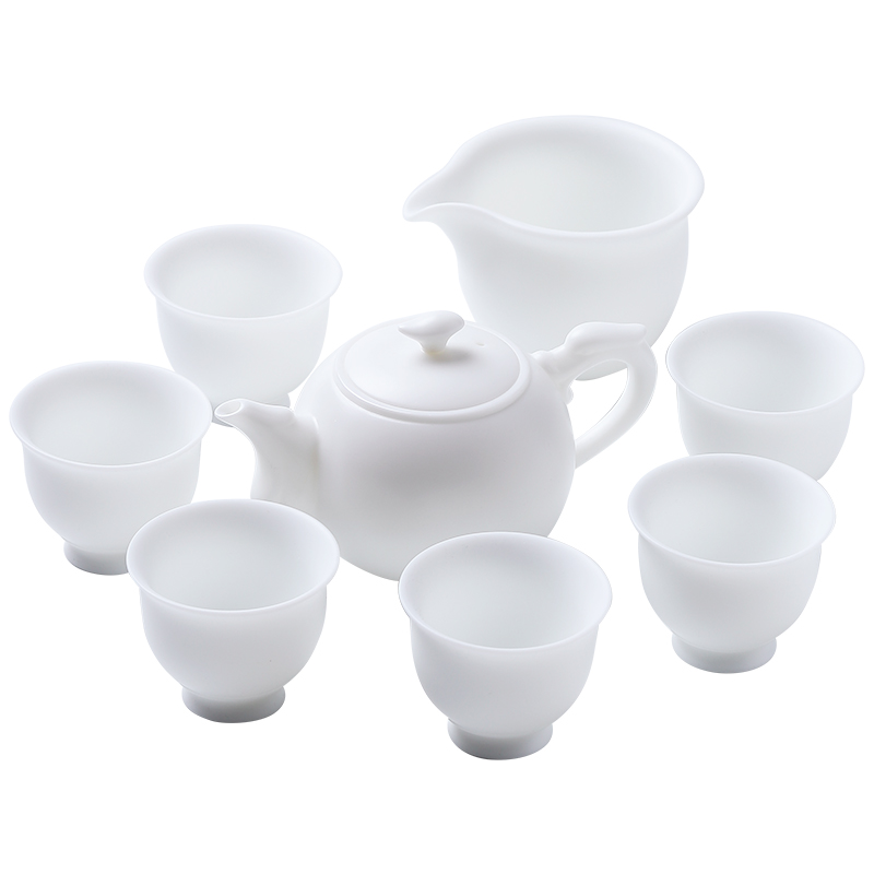 Mud seal dehua white porcelain ceramic suet white jade tea tea set small household contracted and I kung fu tea cups