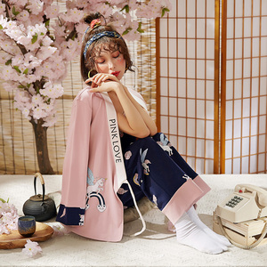 菲相依睡衣女春秋冬季长袖卡通可爱睡袍三件套日式和服家居服套装