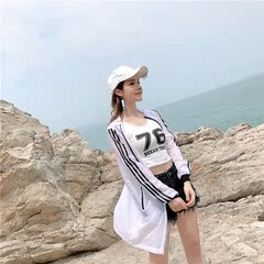 2018夏季新款韩国大码超薄外套风衣防晒衣女中长款棒球服开衫
