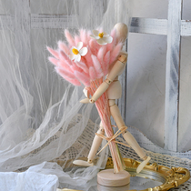 Light and luxurious rabbit tail grass dried flowers Yongsheng bouquet living-room decoration Yugalins wind net red reeds wood puppets swing pieces