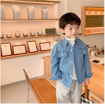 Sensibility Chenchen mom and baby childrens clothing Childrens plus velvet shirt Boys denim shirt long-sleeved boys wild winter jacket
