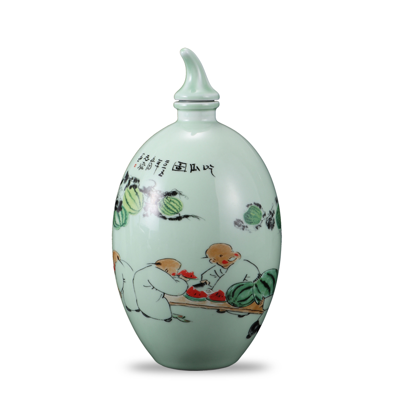 Jingdezhen ceramic jars informs the archaize creative watermelon wine pot liquor bottle empty bottle to pack mail 3 kg