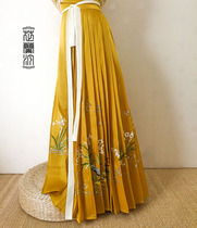 (Song Hanfu) (Chi Lan Ting)Spot 2019 Daffodil Song hundred-fold pleated skirt Red gold