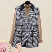 Vest jacket womens 2021 spring and autumn new Korean version drawstring waist small fragrant style socialite temperament outside suit horse clip