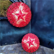 Adult props dance umbrella red pentagon star stage performs Red Star Shining Childrens Silk Paper umbrella