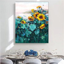 Modern hand-painted oil painting thriving sunflower living room dining room decoration painting corridor porch vertical painting mural