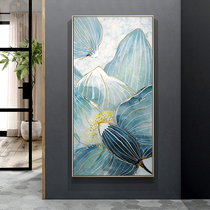Lotus oil painting hand-painted porch painting decorative painting Nordic style vertical version of the home corridor aisle hanging painting abstract painting