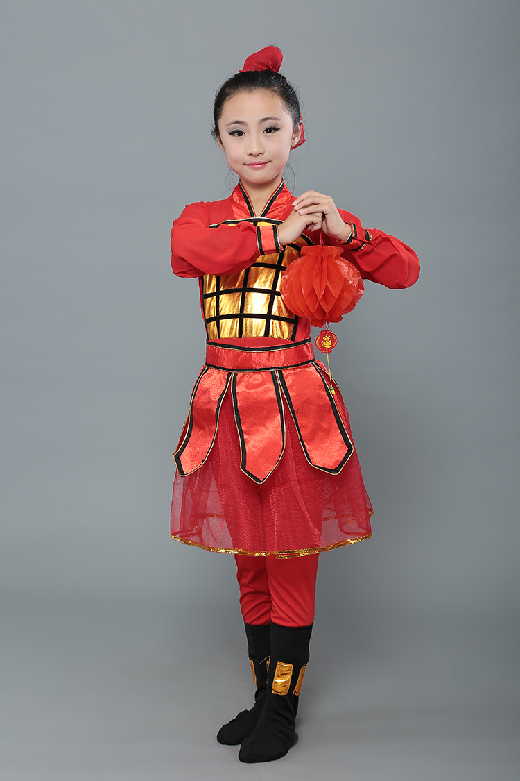 包邮儿童木兰辞表演服小花旦服装女兵服花木兰戏服士兵盔甲演出服
