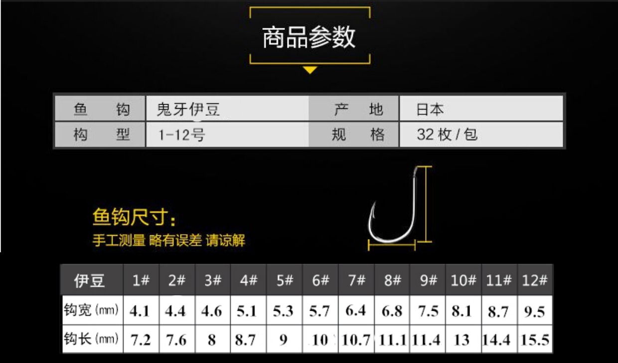 日本进口鬼牙伊豆伊势尼有倒刺鱼钩高碳钢钓钩袋装鱼钓钩渔具包邮_7折