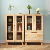 Nordic solid wood bookcase bookcase combination with glass door Multi-functional locker shelves Childrens bookcase bookcase