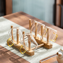 Bamboo kung fu tea set Puer tea cake stand counter display shelf tea cup holder drain storage shelf