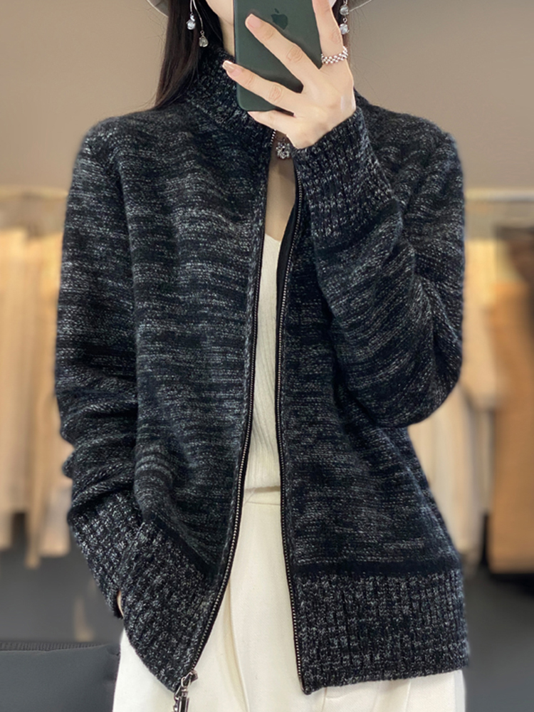 Vegetarian Dress Flagship Store Thickened Cashmere Sweatshirt Woman Autumn Winter 2023 New Temperament Lamb Sweater Jacket Stitch Cardigan-Taobao