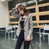 2021 spring and autumn new net red suit Korean version casual chidori plaid chic small suit women retro short jacket