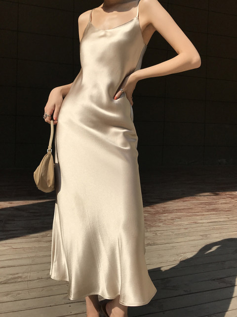 MASA classic heavyweight imported triacetate new product paper satin long sexy slim suspender dress ສໍາ​ລັບ​ແມ່​ຍິງ