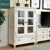 American country mahogany white living room TV side cabinet side cabinet wine cabinet