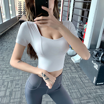 With Chest Cushion Fitness Suit Woman Summer Short Sleeve Breathable Yoga Suit Jacket Tight Body Dew Navel Sports Running Speed Dry T-shirt