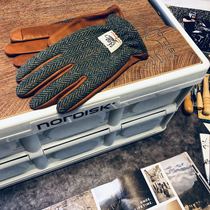 {Qingbai}Summer breathable tweed leather sheepskin soft touch screen motorcycle riding outdoor retro gloves