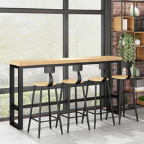 Bar High Foot Table Retro Iron Art Solid Wood Bar Table Table Home Cafe Milk Tea Shop Sweets Shop and chairs Composition