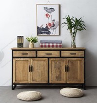 LOFT Solid Wood Side Cabinet Retro Made Old Bucket Cabinet Brief Iron Art Locker Creative Industrial Wind Office Side Cabinet