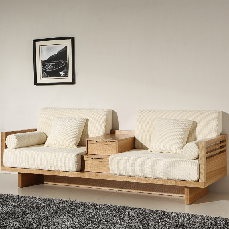 墨歌家具 水曲柳 全实木 组合沙发 三人沙发 定制 简约 布艺沙发_不