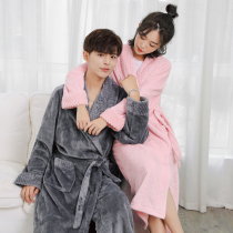 Nightgown women autumn and winter thick extended warm bathrobe couple flannel mens pajamas loose coral velvet bathrobe