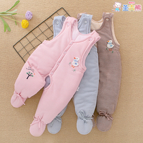 Baby thick strap pants autumn and winter cotton pants 3 men and women baby cotton pants 6 newborn open crotch bag foot cotton strap pants 9