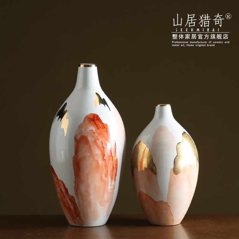 Convergent ceramic hand - made pastel landscape vase Chinese style porch sitting room flower arrangement of TV bar face dry flower flower