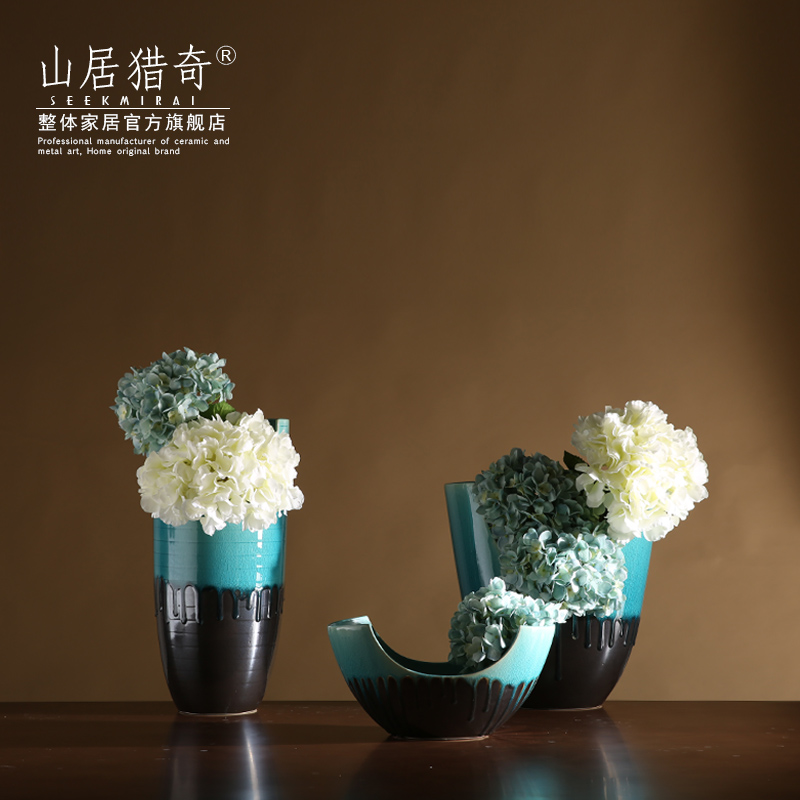 New Chinese style household act the role ofing is tasted, the sitting room is creative flower arranging flower implement three - piece ceramic vase furnishing articles u - shaped vase