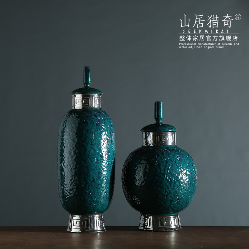 Porch ark adornment furnishing articles of Chinese style household example room blue ceramic decorative lanterns shaped cover pot