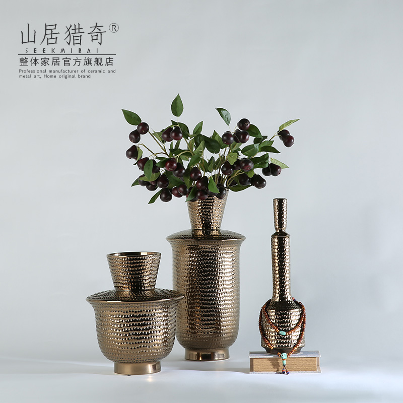 Ceramic vase furnishing articles three - piece creative fashion vase sitting room adornment flower arranging flower implement pits coarse bottle