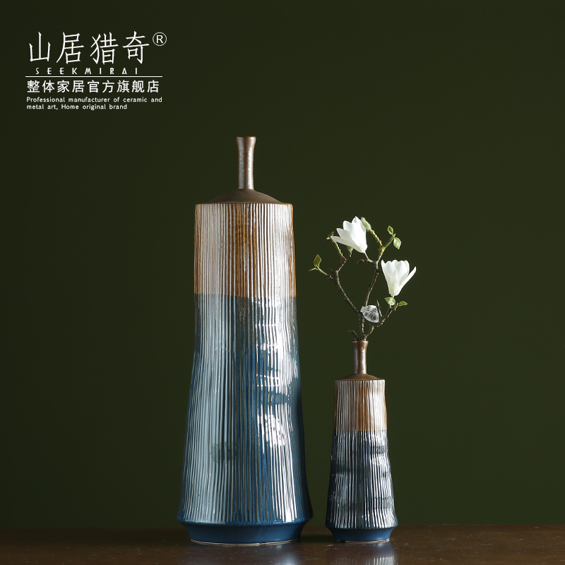 The modern new Chinese style vertical stripes pottery vase creative ceramic art flower arranging show home furnishings furnishing articles