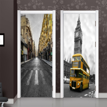 Nordic Retro Art Van Black & White Yellow City Scenery Series Door Stickers Whole Retouching Wall Patch Waterproof Self-Paste