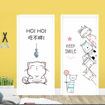 Cartoon cat and dog self-adhesive waterproof door sticker whole wooden door transformation toilet sticker glass cabinet old door refurbishment