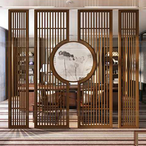 New Chinese living room simple partition Geshan hollow flower grid density board entrance screen modern solid wood seat screen