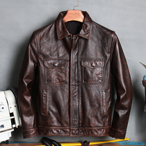 Amei Kazi Head Cowhide Vintage Stone Mold Leather Leather Leather Leather Clothes Mens Short Slim Leather Jacket Special