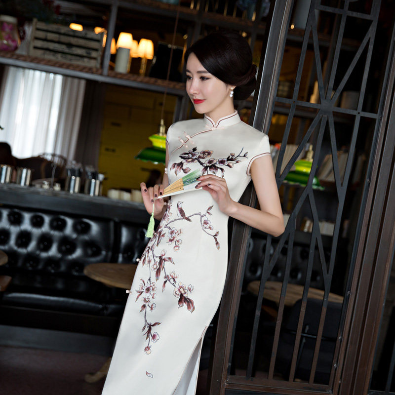 红舍日常长款少女旗袍裙修身显瘦气质优雅复古文艺演出礼仪旗袍裙