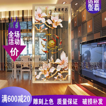 Craft art glass Custom entrance partition aisle screen carved glass translucent transparent frosted magnolia fish