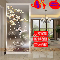 Art glass custom living room aisle entrance screen partition frosted transparent double-sided glass 3D carved Magnolia bird