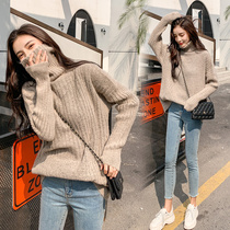 Loose and lazy pure color pit knit top 2021 autumn and winter turtleneck pullover sweater women autumn and winter Joker slim