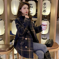 Small man long plaid woolen jacket 2021 autumn and winter New all British style Japanese twine coat women