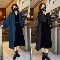 Early Autumn New windbreaker coat coat 2021 autumn French Hepburn style black high end temperament V collar dress women