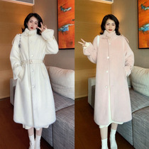 Winter high collar light extravagant plush jacket 2021 medium length thick coat knitted dress