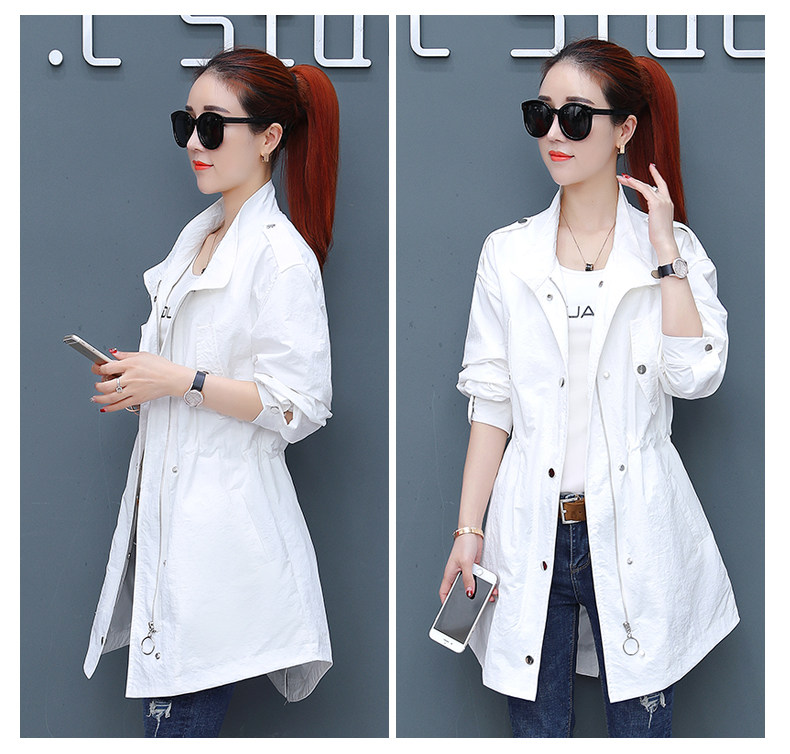 春季白色风衣女中长款2018新款宽松休闲lulu工装春秋韩版chic外套