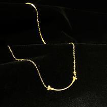 Korean color gold rose gold double T diamond smile necklace female titanium steel clavicle chain does not fade net red light luxury jewelry