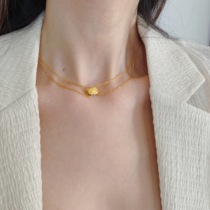 Titanium steel plated 18k rose gold necklace ins Europe and the United States niche diamond check double collarbone chain net red woman does not fade