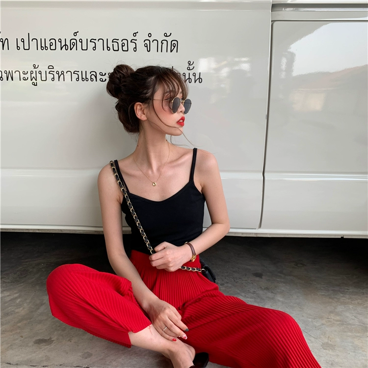 Mùa thu 2019 phiên bản mới của Hàn Quốc sexy đa năng không tay bên trong và bên ngoài mặc bên trong đế rắn màu sling áo yếm - Áo ba lỗ